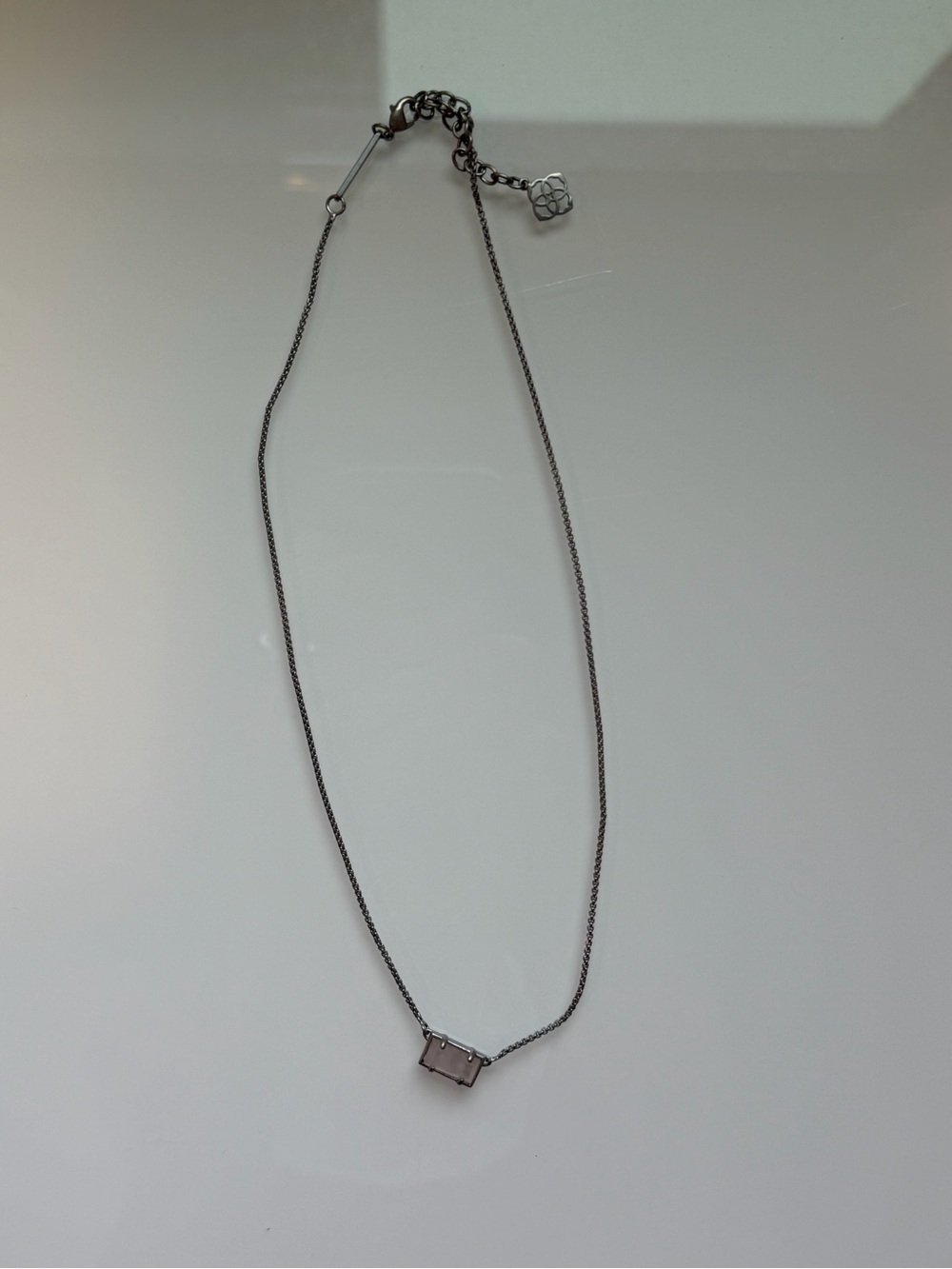 Kendra Scott Silver Necklace with Light Pink Rectangular Stone